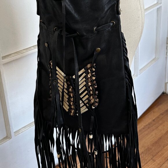 Black Leather Fringe bag - Picture 1 of 7